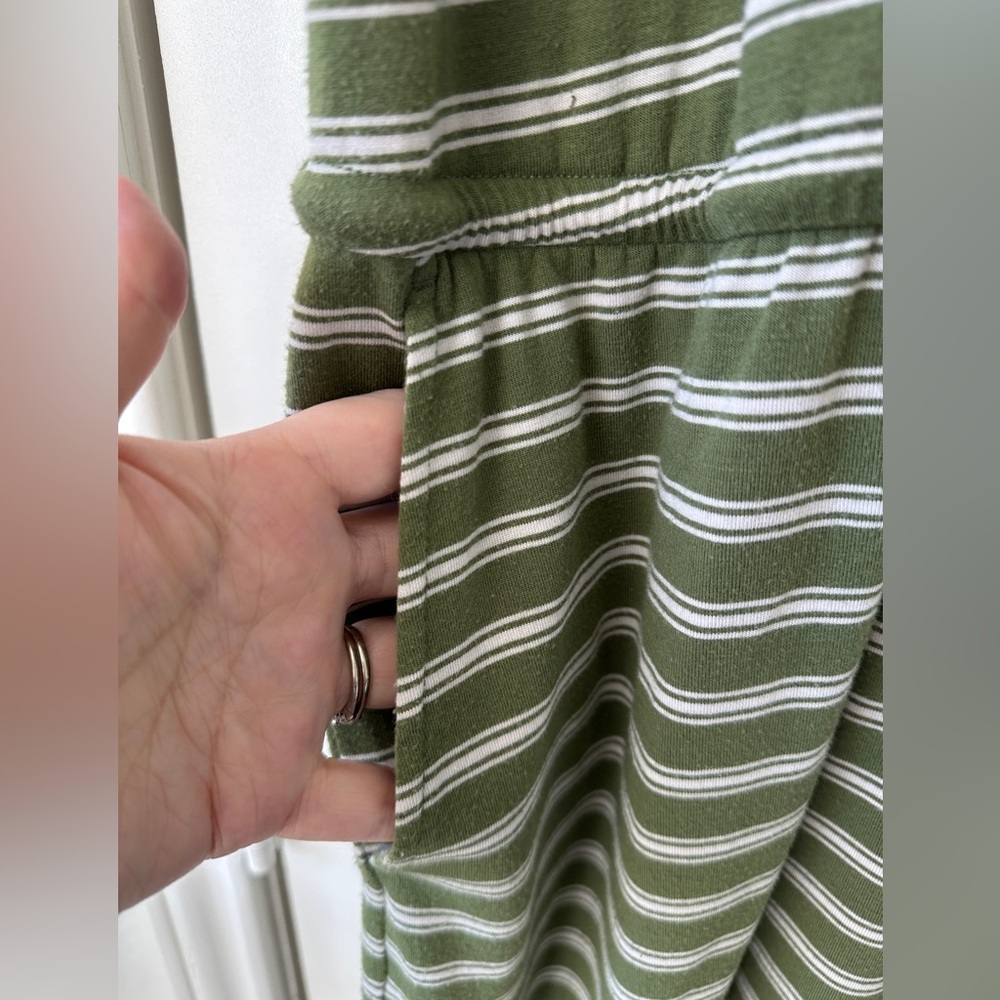 Terra & Sky Olive Green and White Striped Drawstring Pocket Dress - Picture 3 of 7